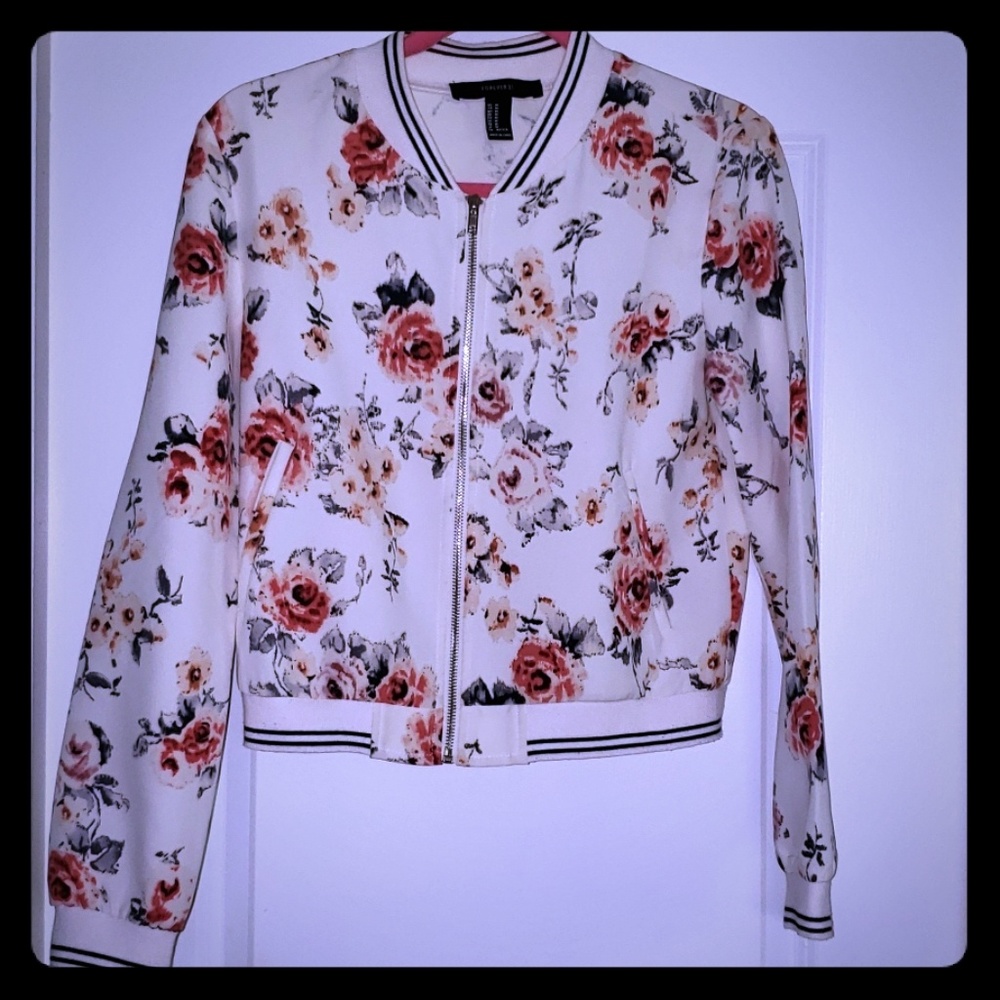 Forever 21 crew neck floral sports jacket